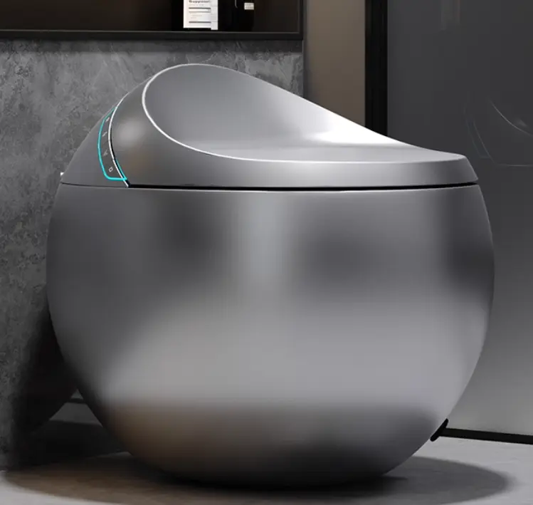 Creative One Piece Gray Egg Shape Smart Toilet Floor Mounted S-trap Automatic Toilet with Night Light Automatic Cover Modern WC — image 5