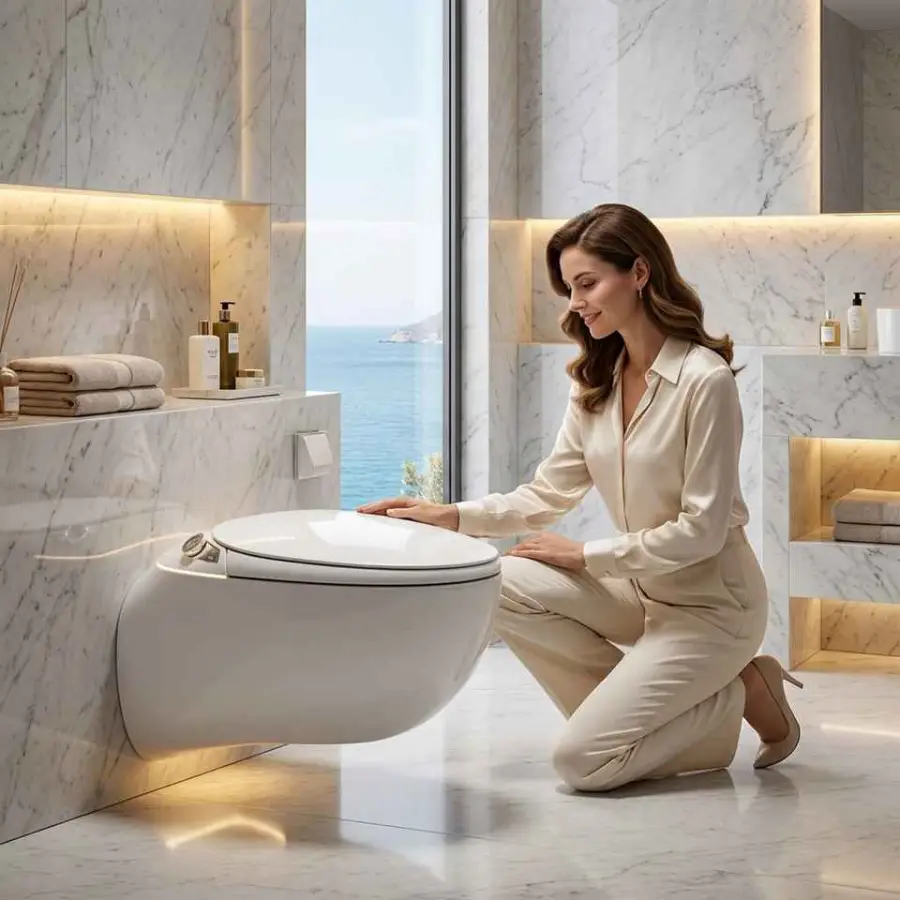 High-end Egg Shape Ceramic Hanging Automatic Sanitary Ware WC Water Closet Bathroom Intelligent Electric Wall Hung Smart Toilet — image 4