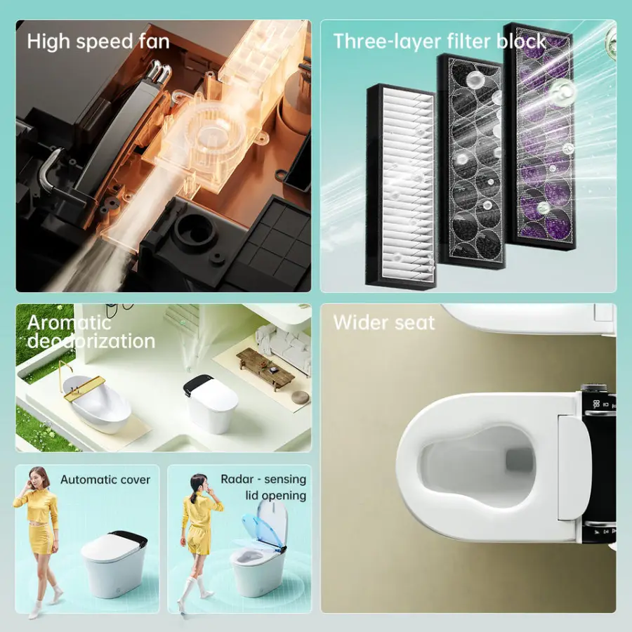 Multicolor Modern Design HD Display Intelligent Elongated Ceramic Floor Mounted Automatic Smart Toilet with Remote Control — image 6