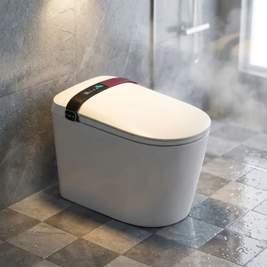 Elongated Auto Seat Intelligent Foot Sensor S-trap Heated Seat Dual-Flush One Piece Ceramic Smart Toilet — view 1