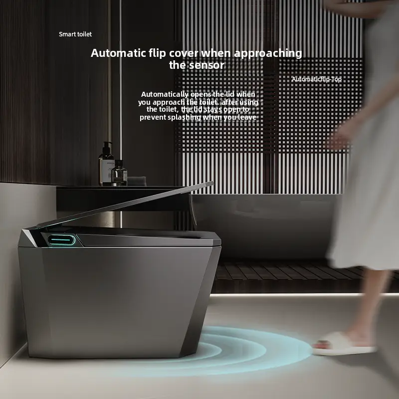 Luxury Design Bathroom Square Floor Mounted Ceramic Electric Toilet Bidet Automatic Smart Toilet S-trap Remote Included Black — image 4