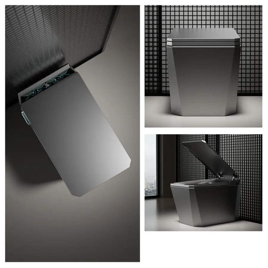 Luxury Design Bathroom Square Floor Mounted Ceramic Electric Toilet Bidet Automatic Smart Toilet S-trap Remote Included Black — image 5