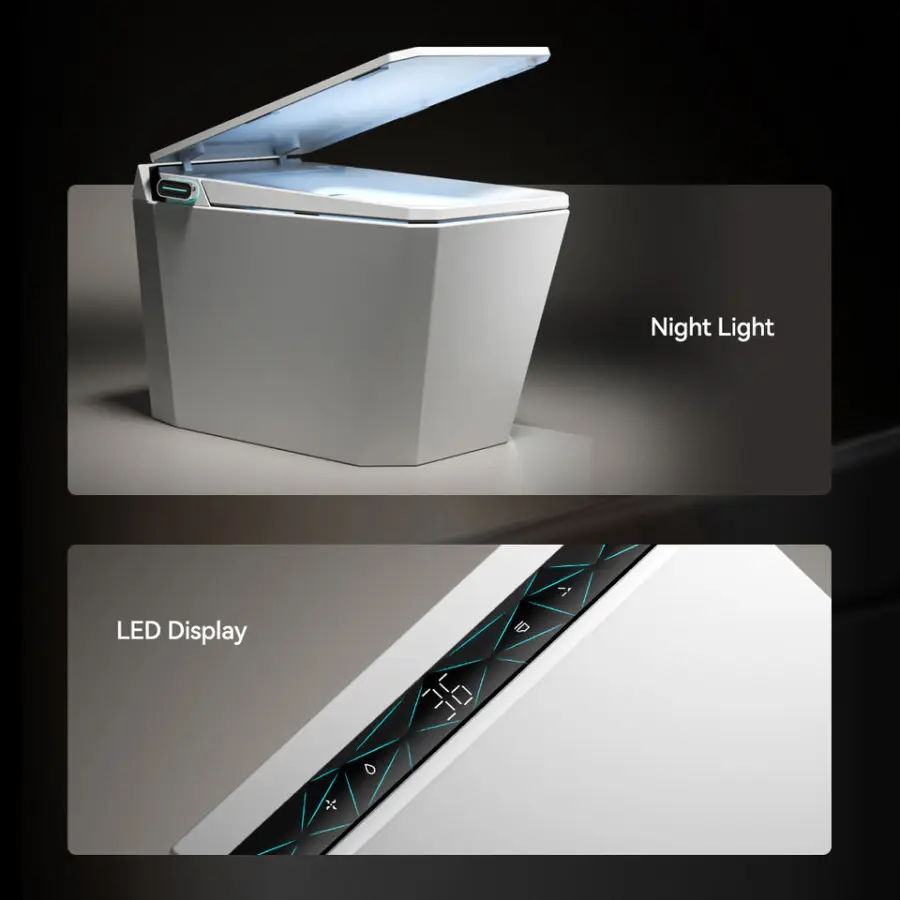 Luxury Design Bathroom Square Floor Mounted Ceramic Electric Toilet Bidet Automatic Smart Toilet S-trap Remote Included Black — image 6