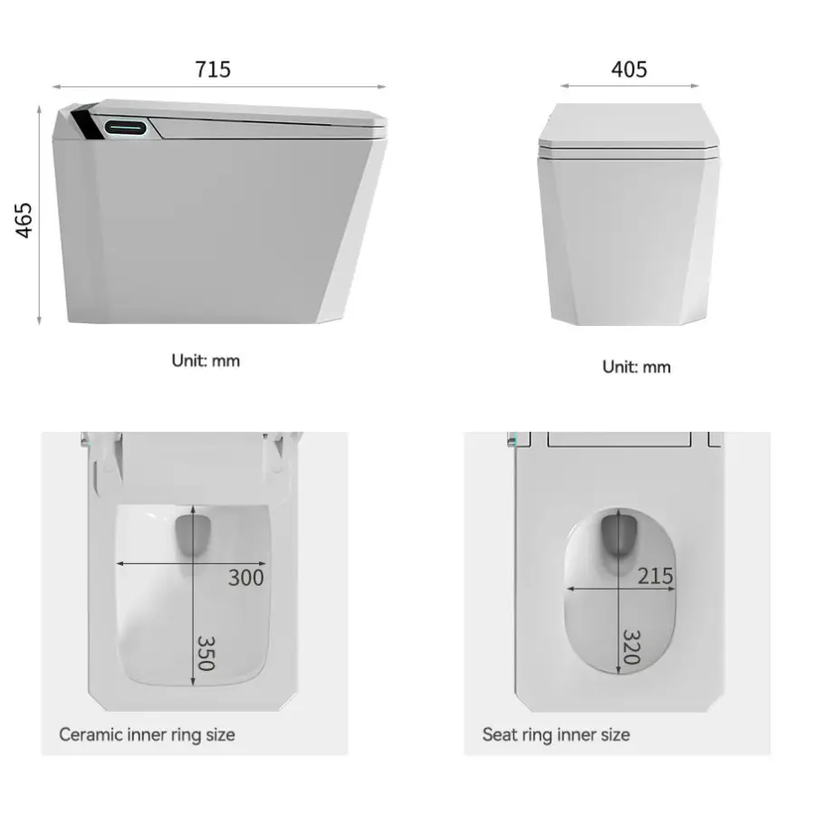 Luxury Design Bathroom Square Floor Mounted Ceramic Electric Toilet Bidet Automatic Smart Toilet S-trap Remote Included Black — image 7