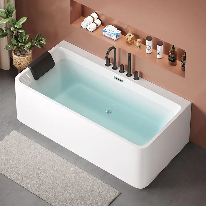 Luxury Modern Simple Soaking Acrylic Free-Standing Rectangular Adult White Double Insulation Seamless Japanese Soaking B — view 1