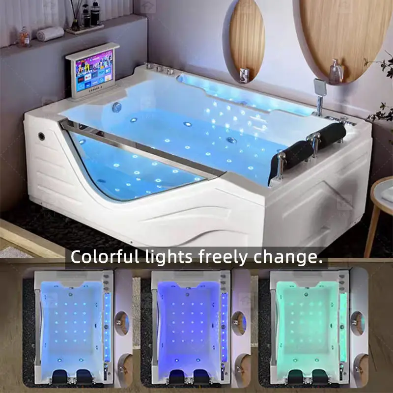 White 2 Person 1900mm Jaccuzie Double Seat Acrylic Whirlpool Free Standing Surf Spa Massage Bathtub for Adult — image 4