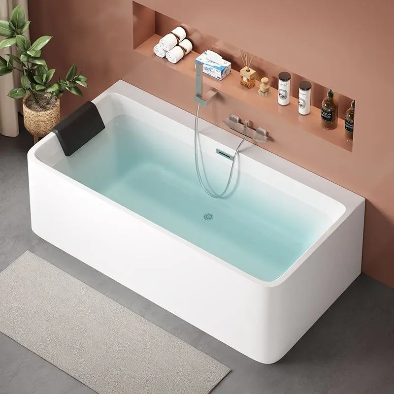 Luxury Modern Simple Soaking Acrylic Free-Standing Rectangular Adult White Double Insulation Seamless Japanese Soaking Bathroom — image 3