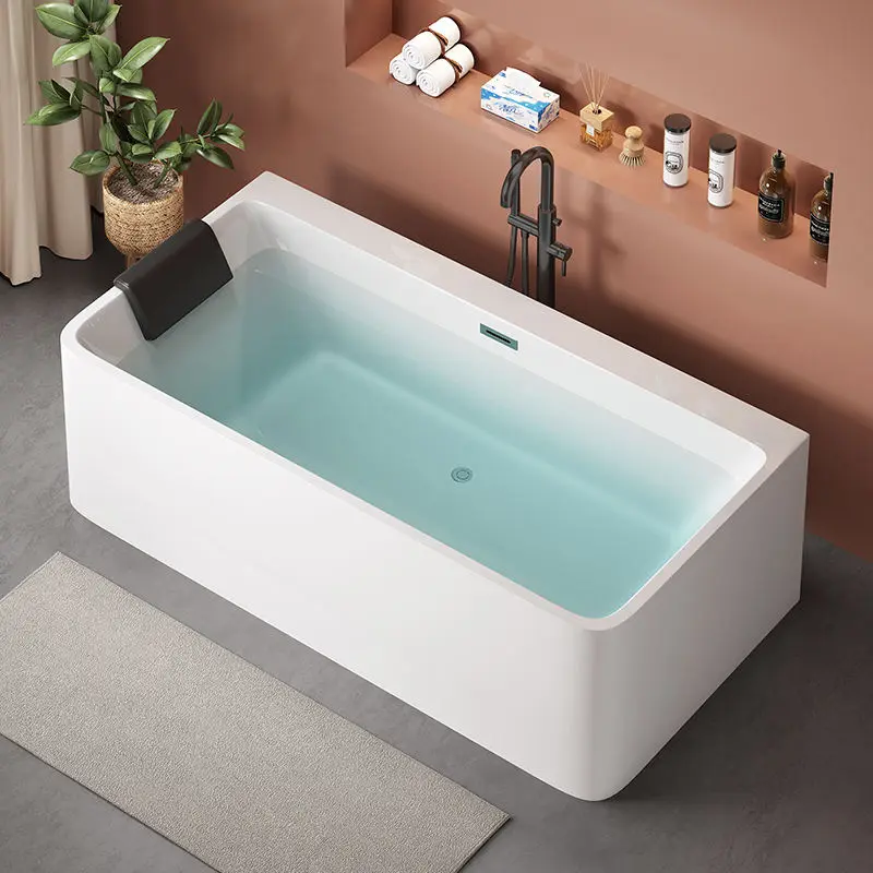 Luxury Modern Simple Soaking Acrylic Free-Standing Rectangular Adult White Double Insulation Seamless Japanese Soaking Bathroom — image 4