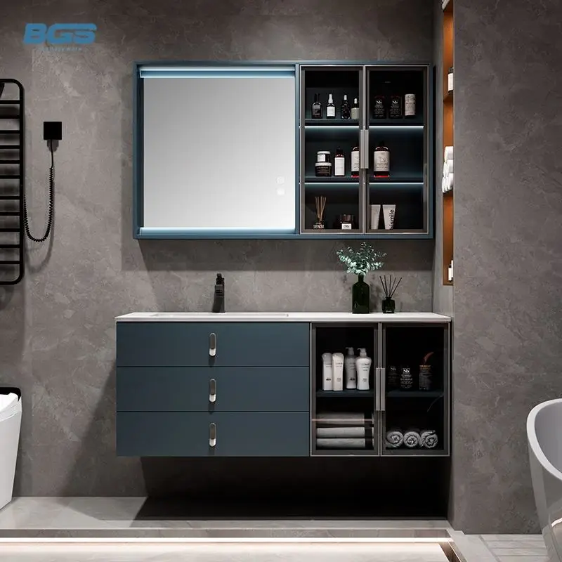 Modern Rock Slate Wall-Mounted Vanity Cabinet Waterproof Stain-Proof Wash Basin for Hotels Featuring Sintered Stone Mirr — view 1