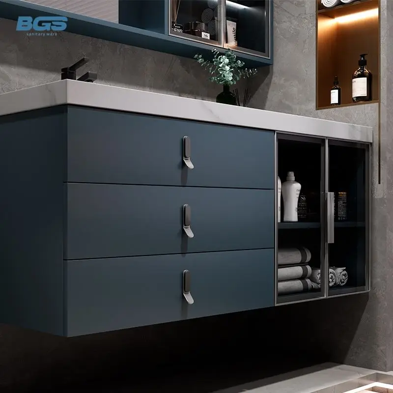Modern Rock Slate Wall-Mounted Vanity Cabinet Waterproof Stain-Proof Wash Basin for Hotels Featuring Sintered Stone Mirror — image 3