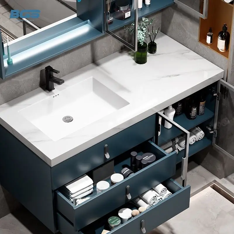 Modern Rock Slate Wall-Mounted Vanity Cabinet Waterproof Stain-Proof Wash Basin for Hotels Featuring Sintered Stone Mirror — image 5