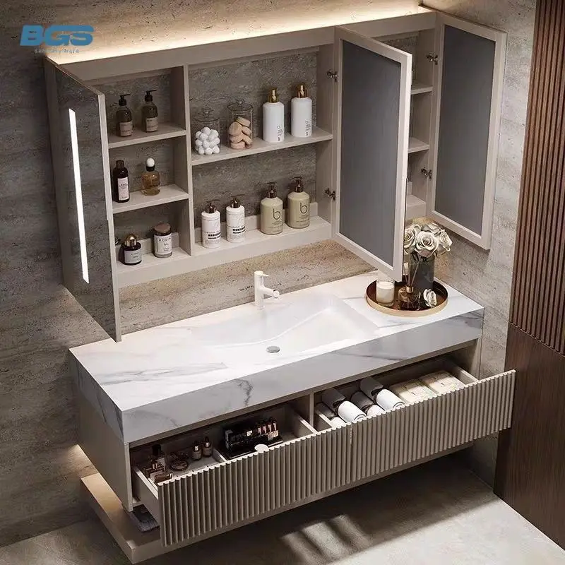 Apartment Villa Luxury Intelligent Waterproof Bathroom Cabinet Combination Washbasin Bathroom Vanities with Full Body Mi — view 1