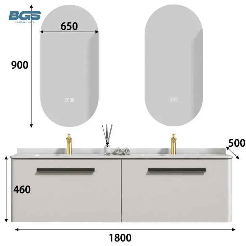 Modern Latest Bathroom Vanity Units with Sink Cabinet Wall Hung Waterproof Copper Drainer Apartment Use Bathroom Cabinet Set — image 5