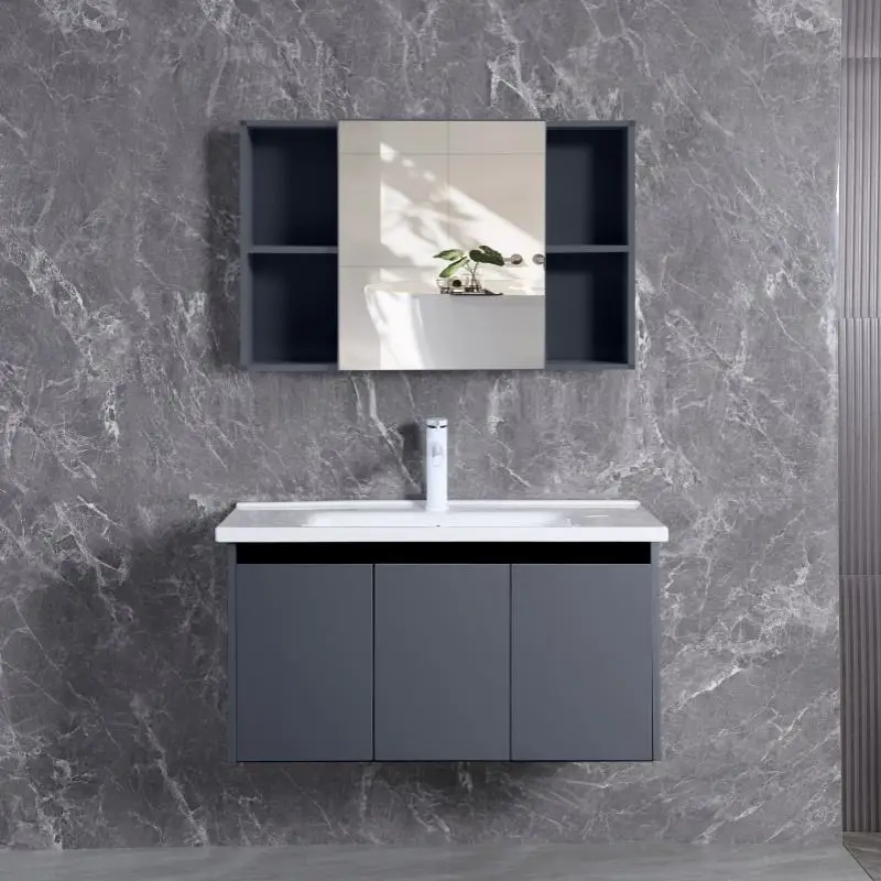 Luxury Australian Style Wall Mounted Bathroom Vanity Cabinets Modern Curved Ribbed with Light Copper Drainer for Home or — view 1