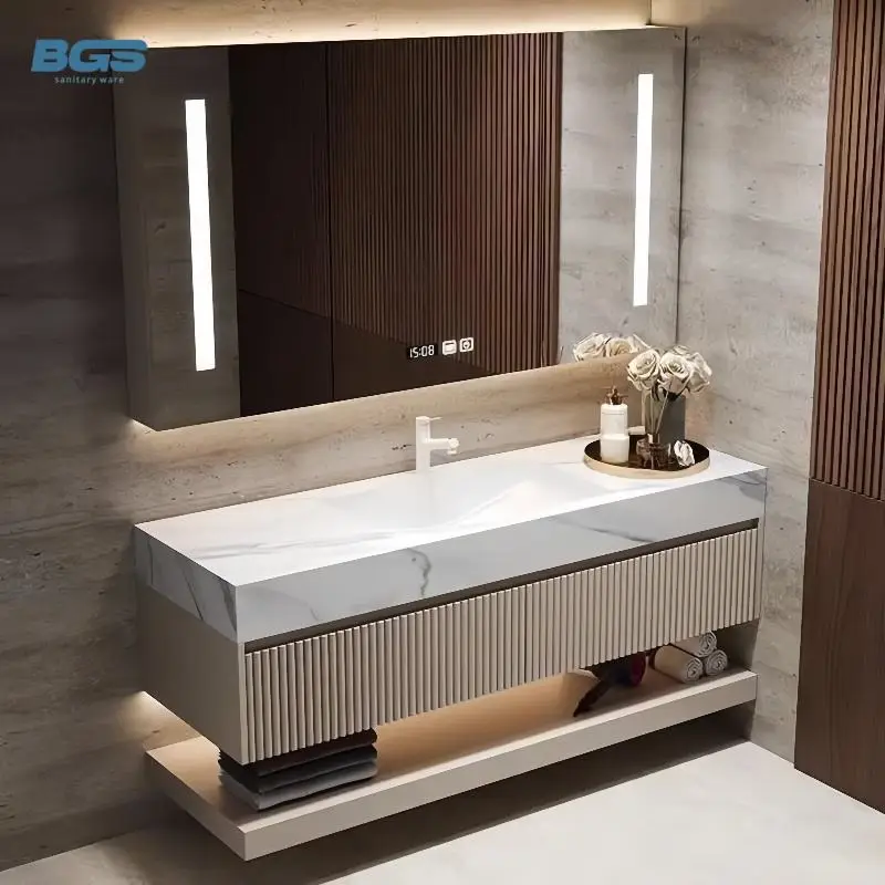 Apartment Villa Luxury Intelligent Waterproof Bathroom Cabinet Combination Washbasin Bathroom Vanities with Full Body Mirror — image 4