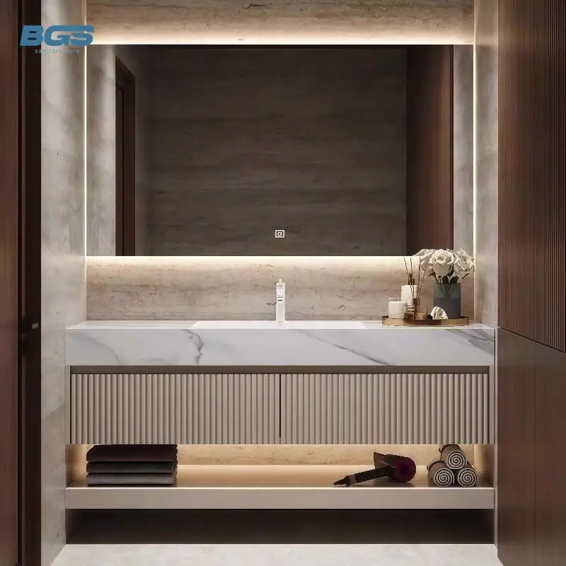 Apartment Villa Luxury Intelligent Waterproof Bathroom Cabinet Combination Washbasin Bathroom Vanities with Full Body Mirror — image 5