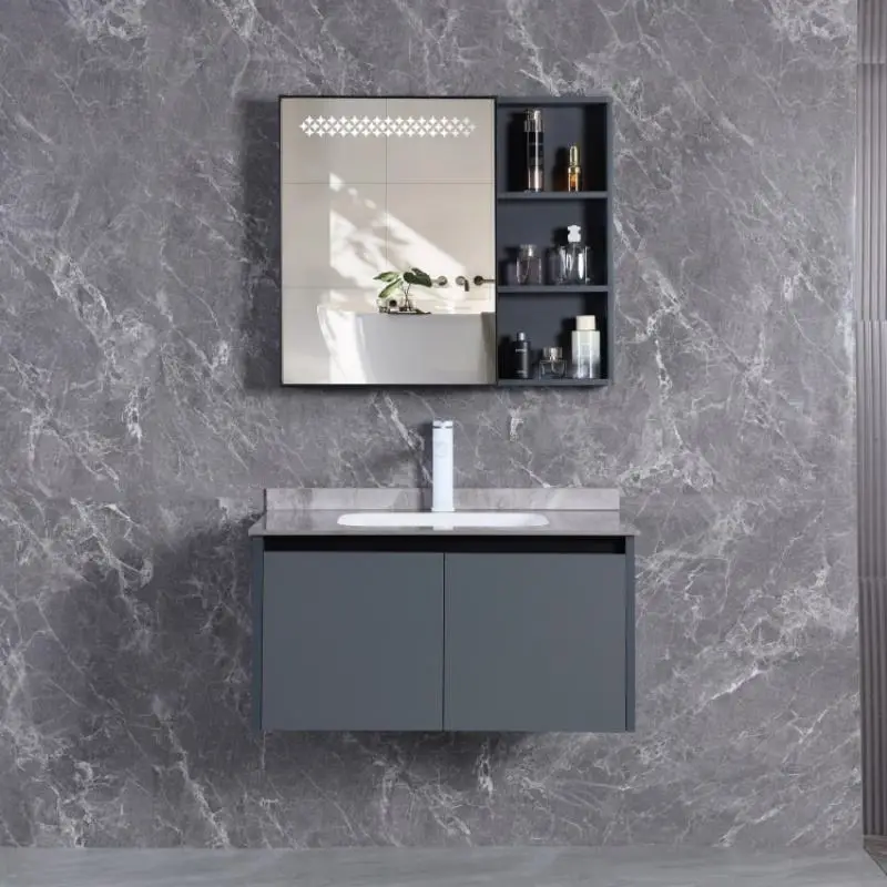 Luxury Australian Style Wall Mounted Bathroom Vanity Cabinets Modern Curved Ribbed with Light Copper Drainer for Home or Hotel — image 4