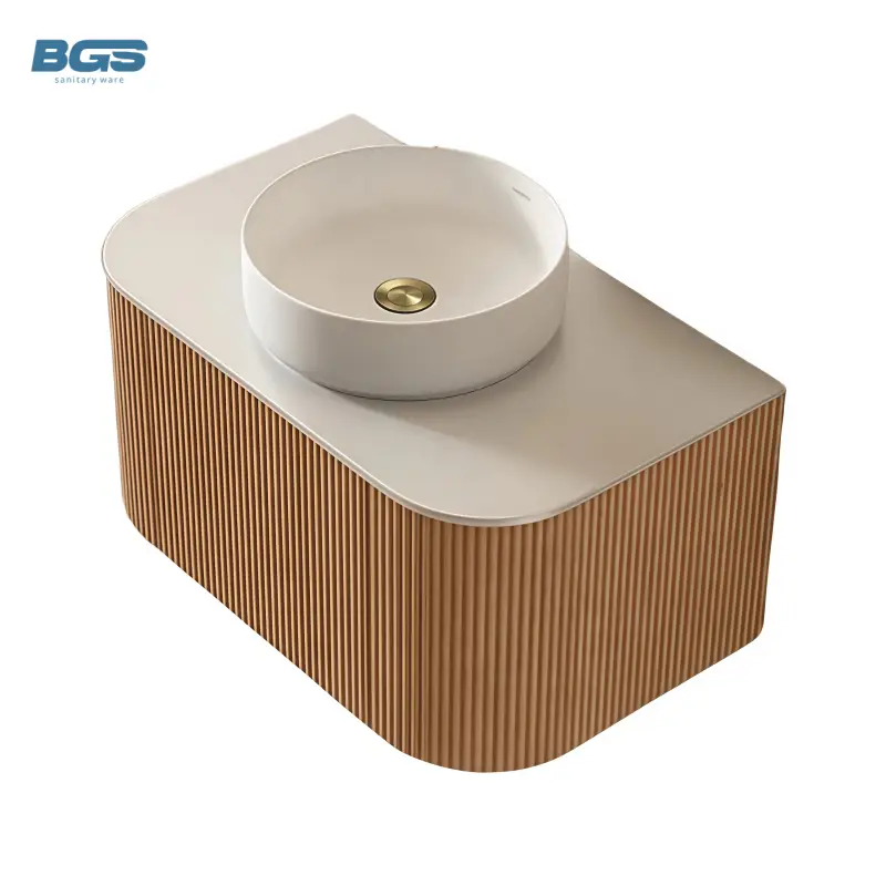 Hotel-Grade Modern Double Vanity Sink Wall Hanging Rectangular Rock Plate Marble Sink Bathroom Washbasin LED for Bedroom — view 2