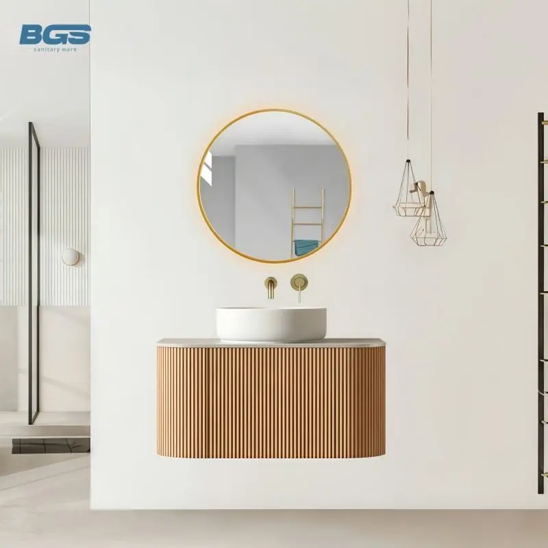 Hotel-Grade Modern Double Vanity Sink Wall Hanging Rectangular Rock Plate Marble Sink Bathroom Washbasin LED for Bedroom — view 3