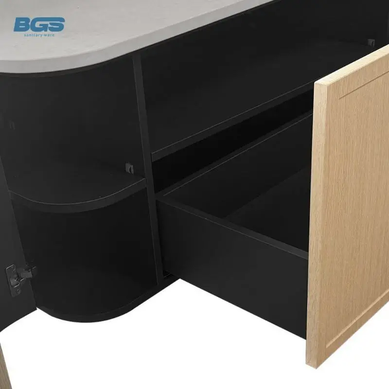 Modern Wall-Mounted Bathroom Cabinet Integrated Granite Basin Multi-Layer Board Copper Drainer Stone Slab Cabinet for Apartments — image 4