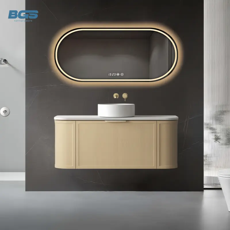 Modern Wall-Mounted Bathroom Cabinet Integrated Granite Basin Multi-Layer Board Copper Drainer Stone Slab Cabinet for Apartments — image 6