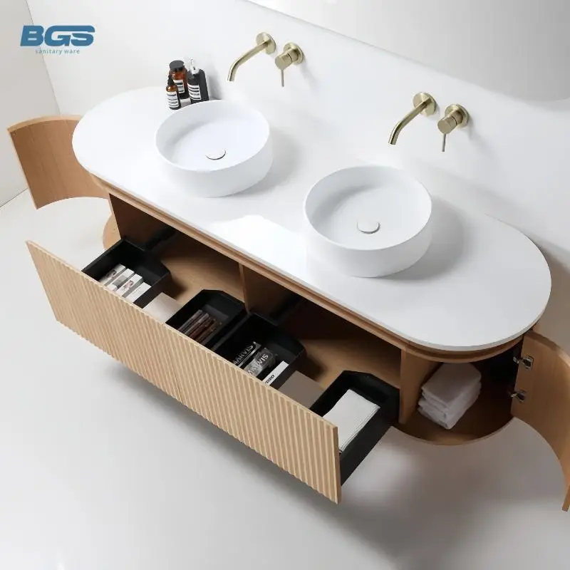 New Modern Cream All-In-One Wall-Mounted Basin Cabinet for Small Apartment Bathroom Eco-Friendly Durable Moisture-Proof Ceramic — image 4