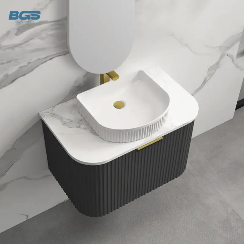 Latest Bathroom Vanity Units With Sink Cabinet Wall Hung Waterproof Bathroom Cabinet Set Factory WholeSale — view 5