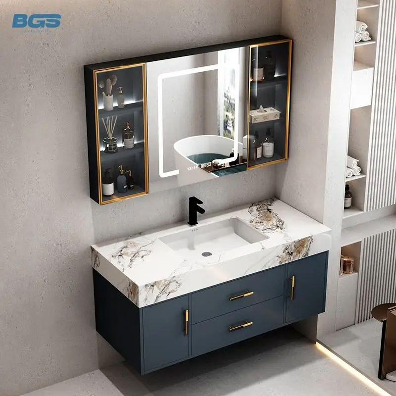 Wooden Modern High Mirror Freestanding Bathroom Vanity Top with Copper Drainer 23-25 in Width — view 1