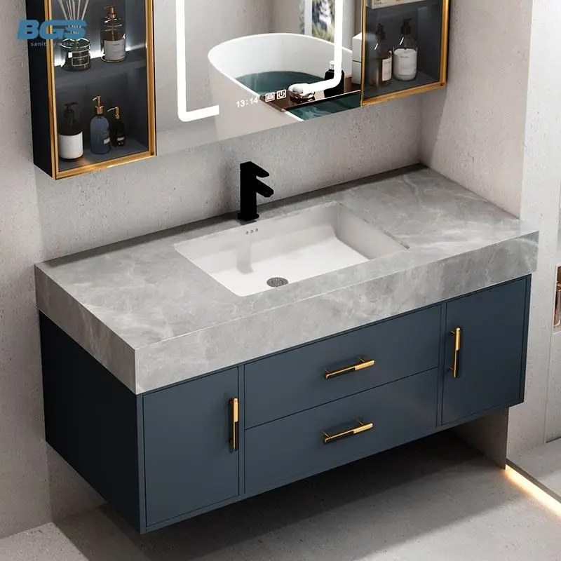 Wooden Modern High Mirror Freestanding Bathroom Vanity Top with Copper Drainer 23-25 in Width — image 3