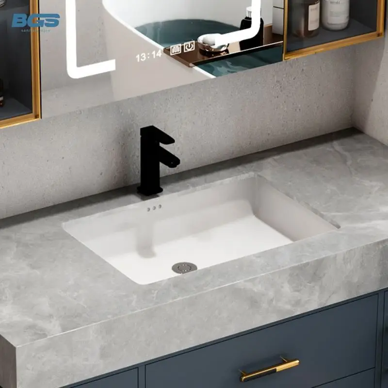 Wooden Modern High Mirror Freestanding Bathroom Vanity Top with Copper Drainer 23-25 in Width — image 4