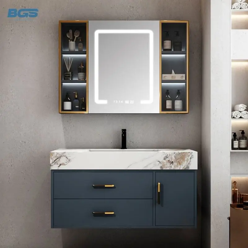 Wooden Modern High Mirror Freestanding Bathroom Vanity Top with Copper Drainer 23-25 in Width — image 5