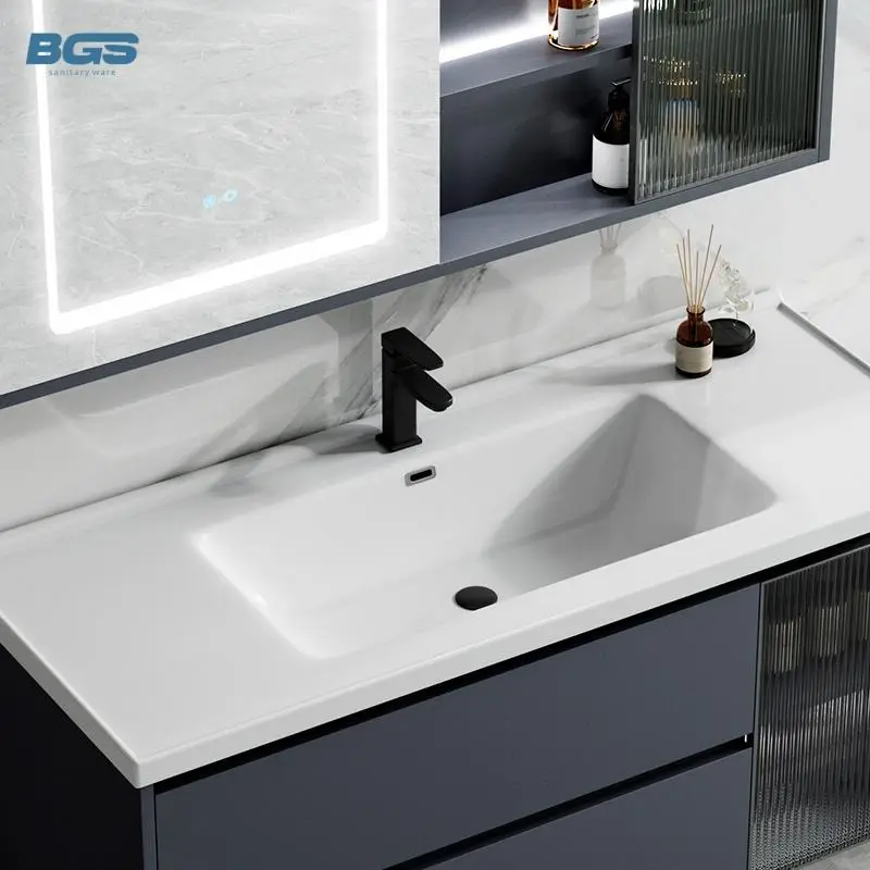 Modern Single-Mirrored Legs MDF Wooden Aluminium 24 Corner 60 Stainless Light Basin Sink Bathrooms Black Hotel Bathroom Vanities — image 5