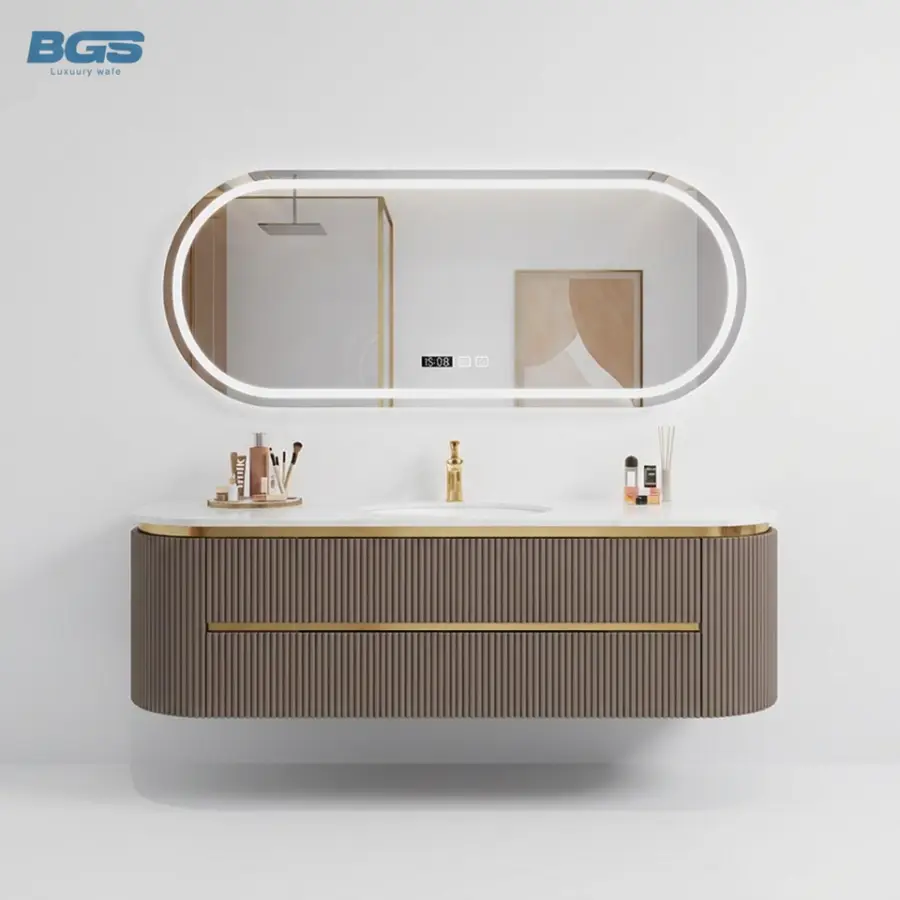 BGS European Style Modern Floating Bathroom Vanity Cabinet Set with Rectangle Wall Mounted 2 Years Accessory Mirror — view 1