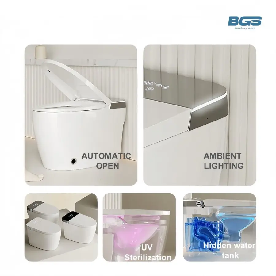 Ceramic Material Intelligent Bidet Automatic Open-Type Electronic System Hidden Tank Remote Control Integrated P-Trap Toilet — image 7