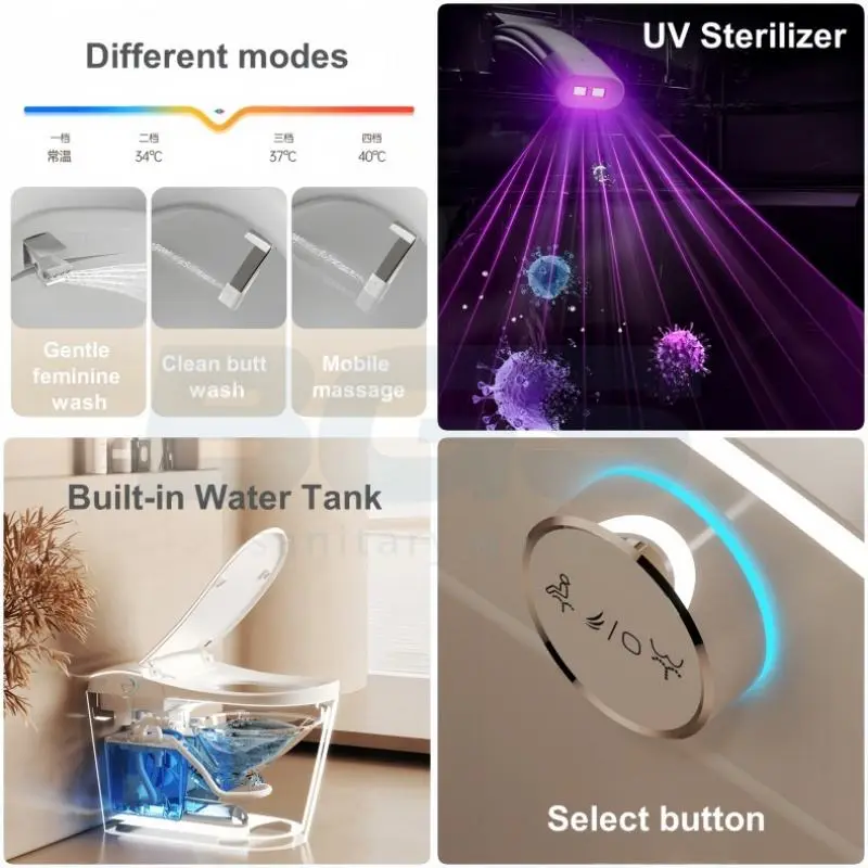 Auto Sensor Flush Electric S-Trap/P-Trap Dual-Flush One Piece Intelligent Toilet Bowl White Smart Toilet Remote Control — image 7