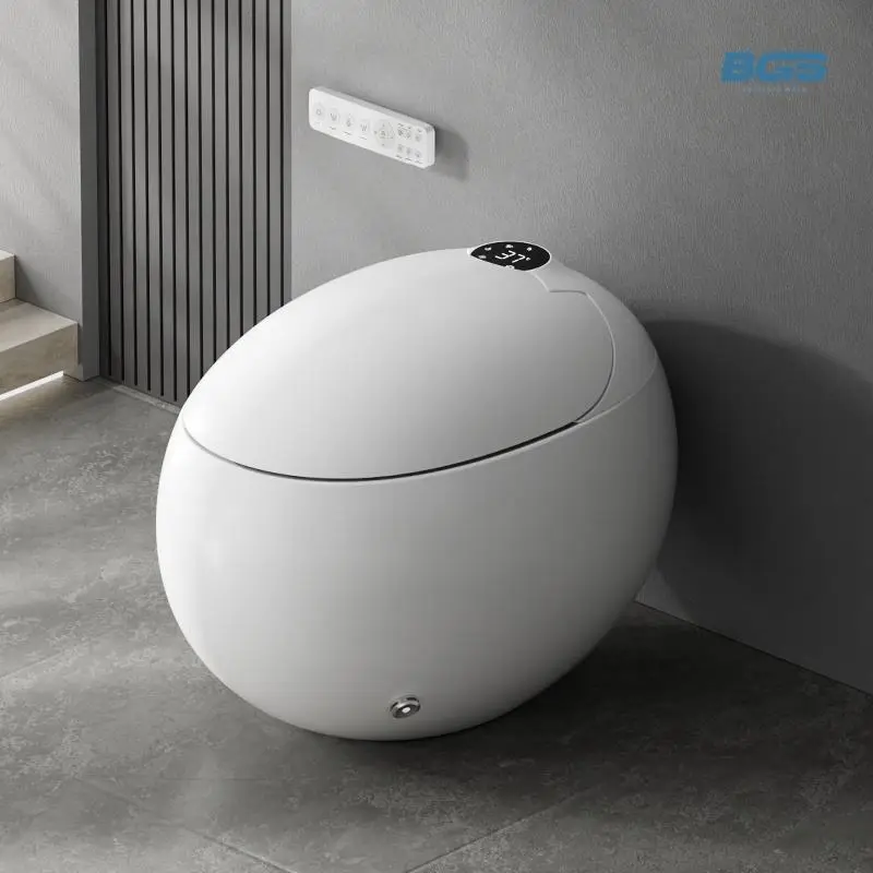 China High Quality Floor Electric Intelligent WC Water Tank Automatic Auto Cleaning One Piece Egg Shape Smart Intelligent Toilet — image 3