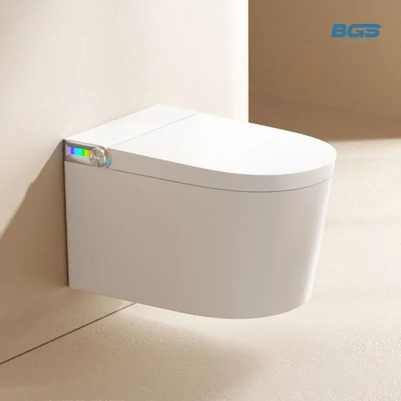 Modern Style Wall Mounted Smart Toilet Color One Piece Automatic Bidet WC with P-Trap Drainage Remote Control Included — view 1