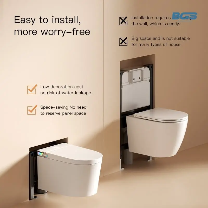 Modern Style Wall Mounted Smart Toilet Color One Piece Automatic Bidet WC with P-Trap Drainage Remote Control Included — image 3