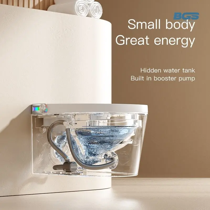 Modern Style Wall Mounted Smart Toilet Color One Piece Automatic Bidet WC with P-Trap Drainage Remote Control Included — image 4