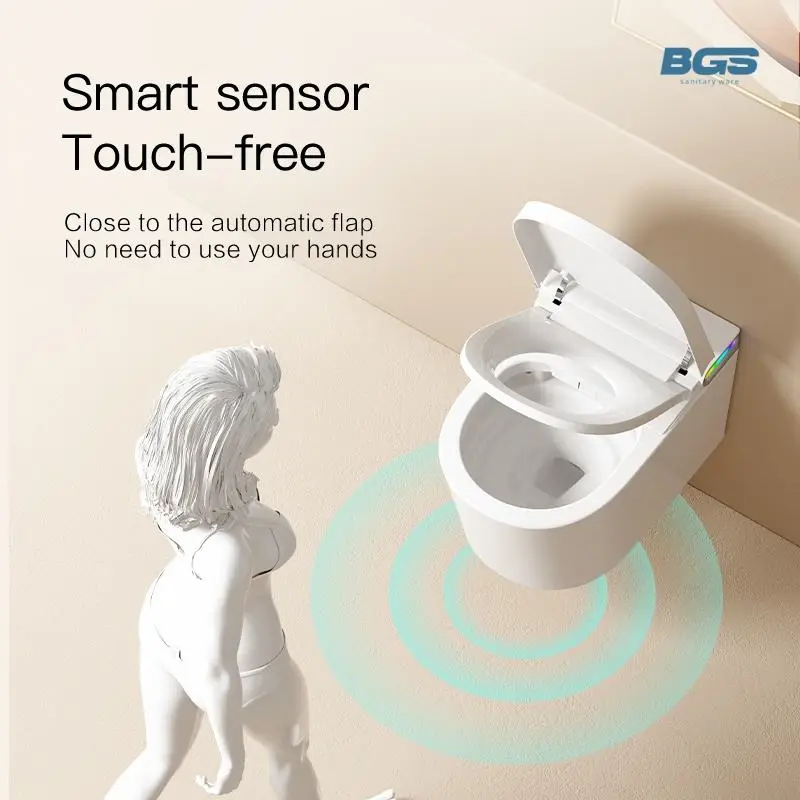 Modern Style Wall Mounted Smart Toilet Color One Piece Automatic Bidet WC with P-Trap Drainage Remote Control Included — image 6