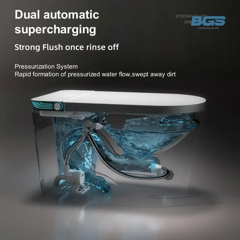 Bathrooms Full-Automatic Elongated S-Trap One Piece Floor Mounted Toilet Seat Super Rotate Flushing Foot Remote Control Includes — image 4