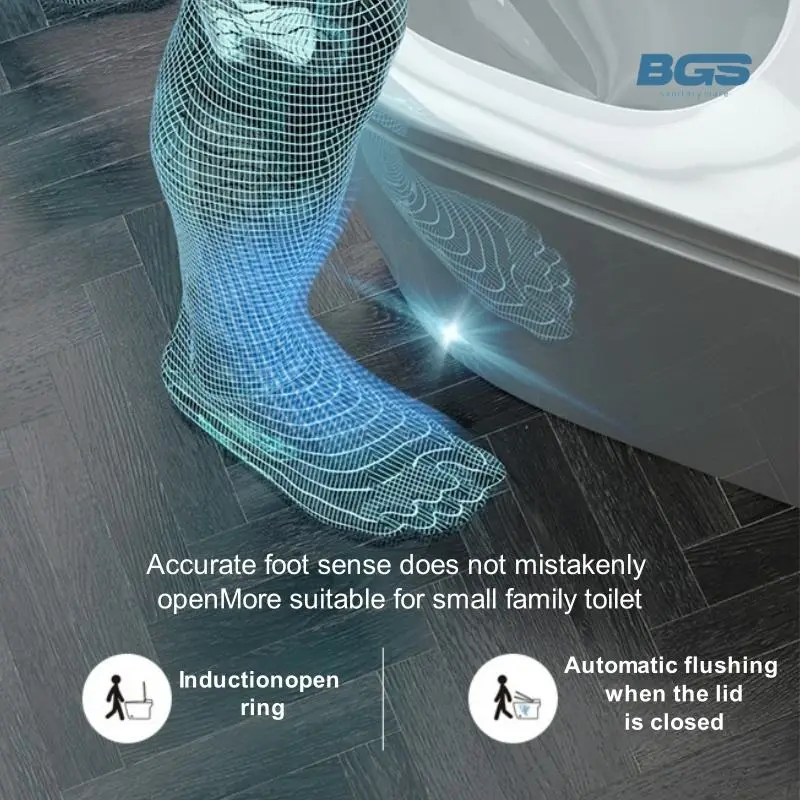 Bathrooms Full-Automatic Elongated S-Trap One Piece Floor Mounted Toilet Seat Super Rotate Flushing Foot Remote Control Includes — image 5