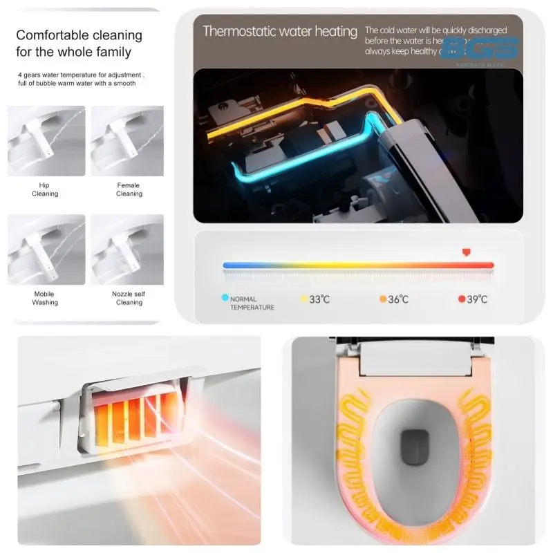 Bathrooms Full-Automatic Elongated S-Trap One Piece Floor Mounted Toilet Seat Super Rotate Flushing Foot Remote Control Includes — image 6
