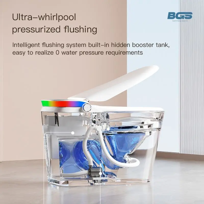 Hotel New Design Ceramic Automatic White Color WC Smart Electronic Intelligent Toilet Bowl with S-Trap Drainage for Bathroom — image 3