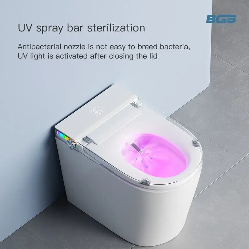 New Design Ceramic Intelligent Night Light Floor Mounted Electric Automatic Smart Toilet Bidet P-trap Drainage Remote Included — image 4