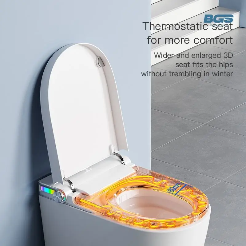 New Design Ceramic Intelligent Night Light Floor Mounted Electric Automatic Smart Toilet Bidet P-trap Drainage Remote Included — image 5