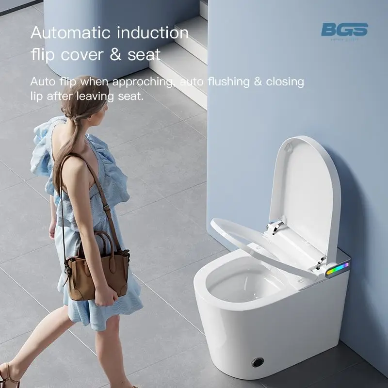 New Design Ceramic Intelligent Night Light Floor Mounted Electric Automatic Smart Toilet Bidet P-trap Drainage Remote Included — image 7