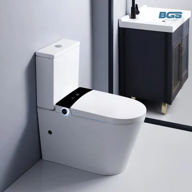 Modern Sanitary Ware Automatic Two Piece Water Tank Flush Bathroom Floor Mounted Toilet Intelligent Wc Bathroom Smart Toilet — image 4