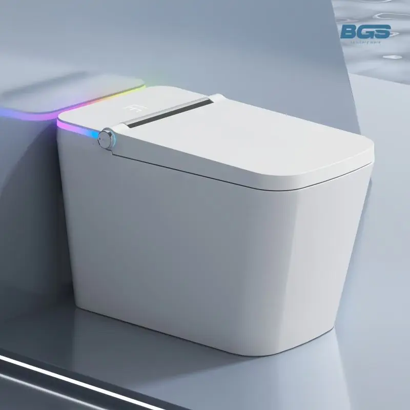 Modern Square Ceramic WC Sanitary Ware New Fashion Intelligent Electric Automatic Smart Toilets S-Trap Drainage Bathroom — view 1