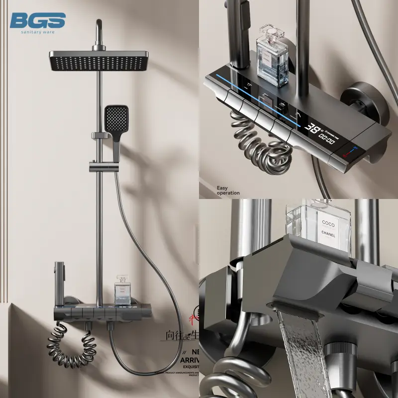 Bathroom Faucet Hot and Cold Modern Shower Sets Accessories Rough-in V Set Luxury Top Quality Black Gold Bathroom Faucet — view 1